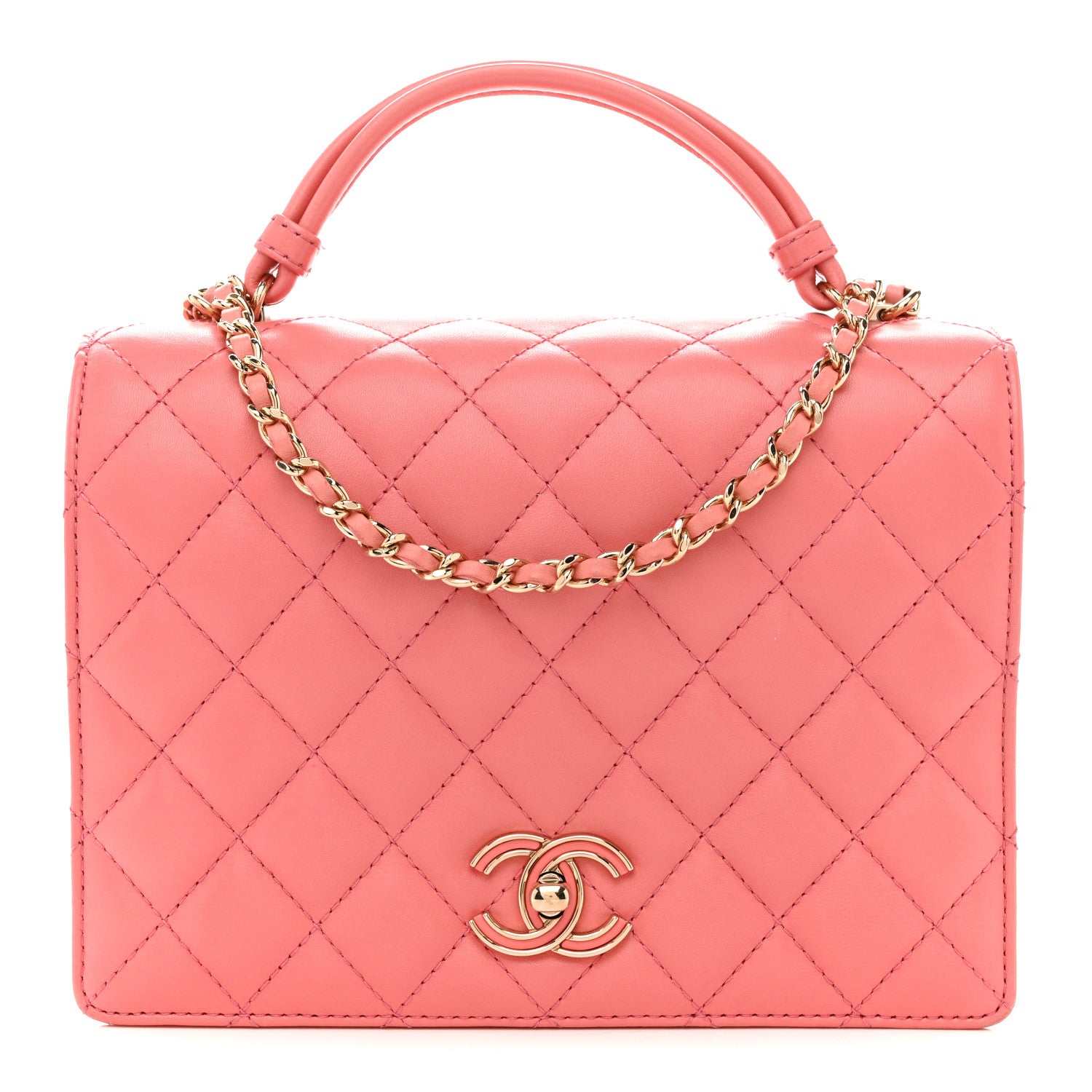 Chanel Lambskin Quilted Small Handle Tied Top Handle Flap Pink 1 of 16