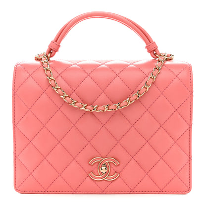 Chanel Lambskin Quilted Small Handle Tied Top Handle Flap Pink 1 of 16