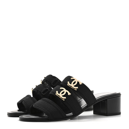 Chanel Fabric Metal CC Logo Mules 36 Black 4 of 10