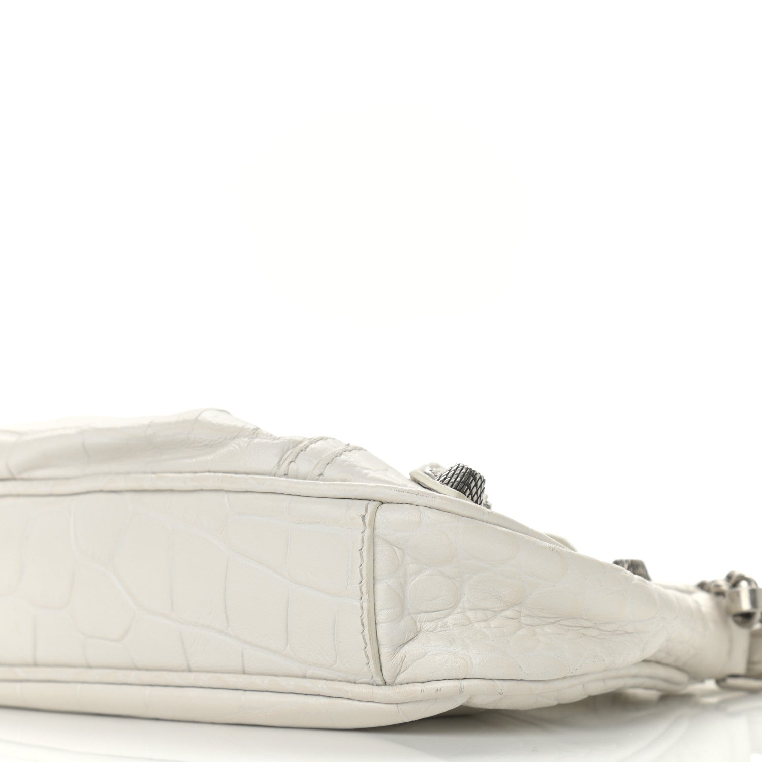 Balenciaga Extra Supple Calfskin Crocodile Embossed Le Cagole Mini Purse With Chain White 9 of 10