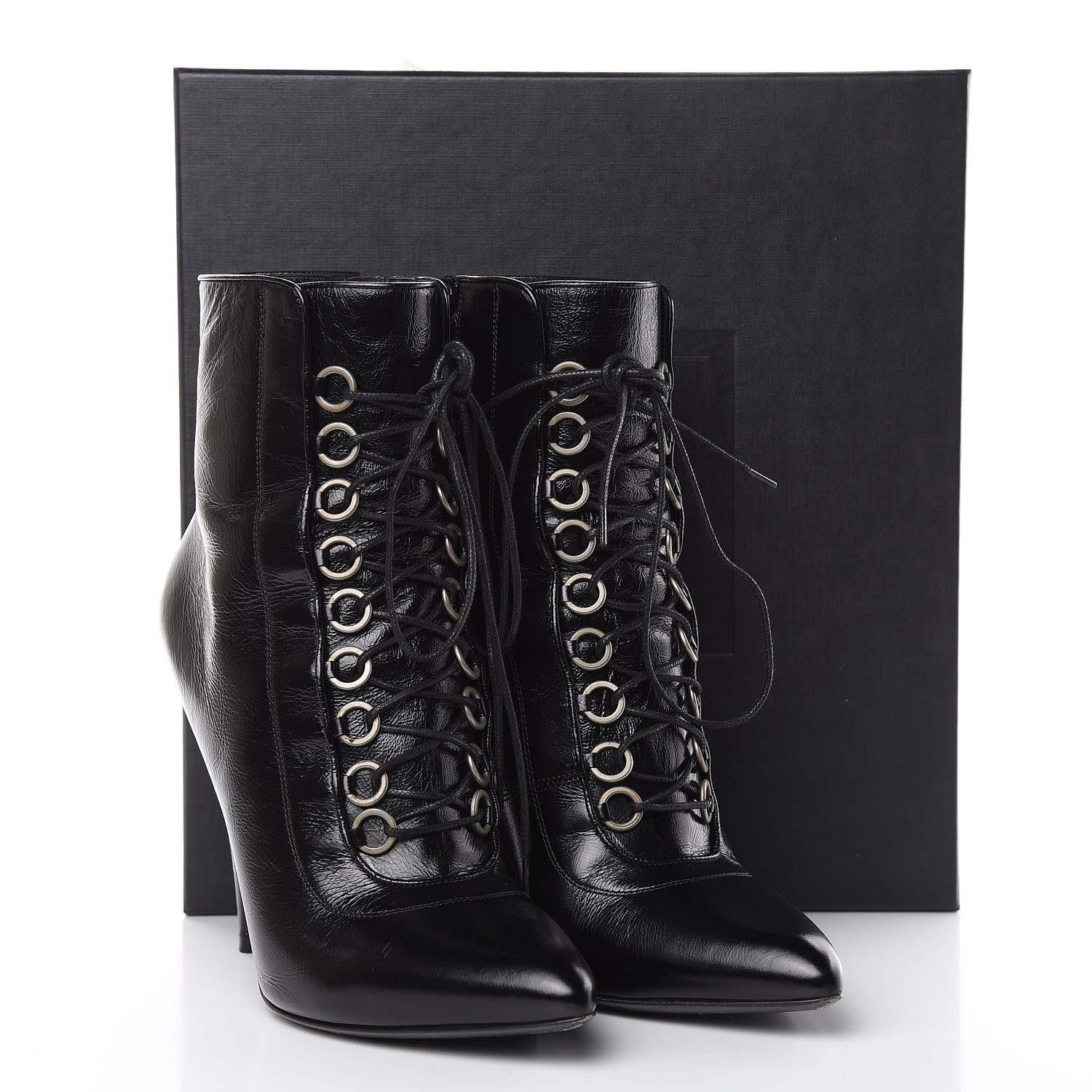 Saint Laurent Shiny Calfskin Fetish Lace Up Ankle Boots 40 Black 10 of 10