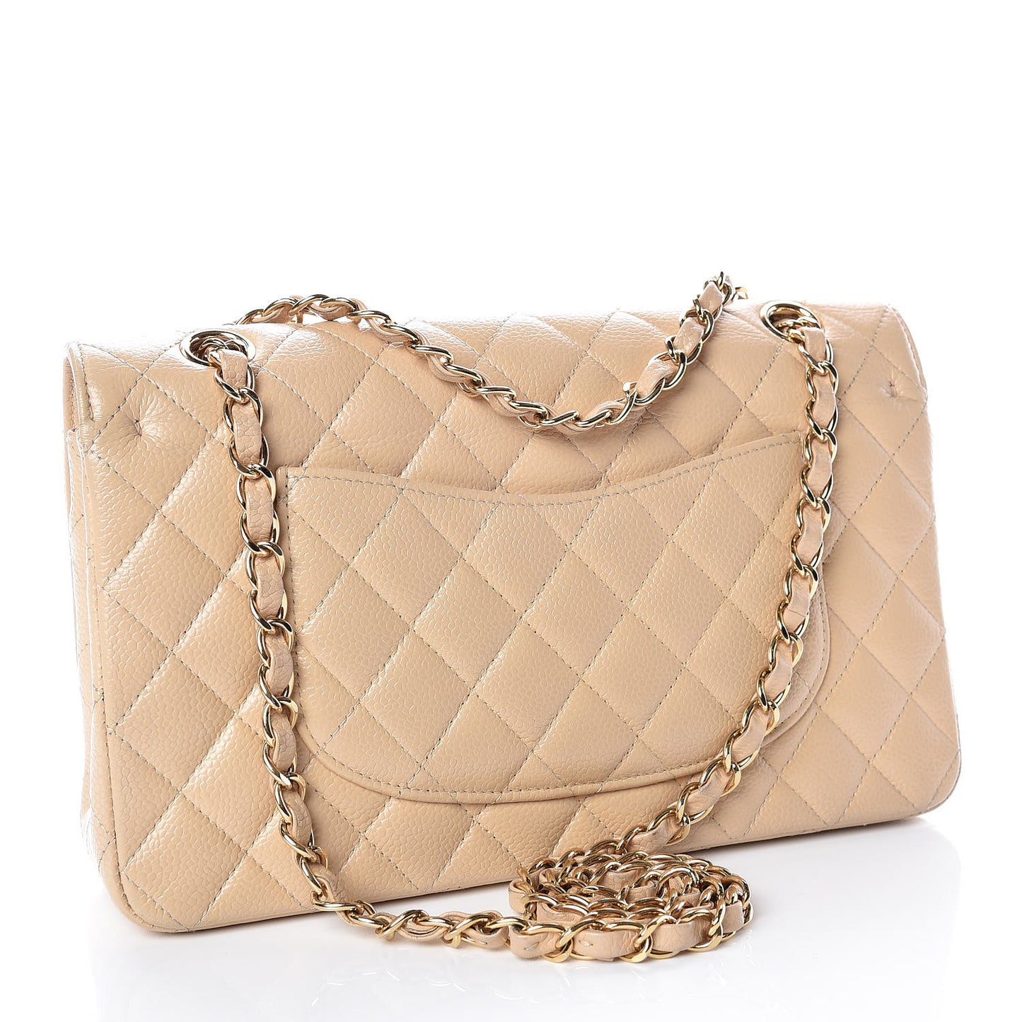 Caviar Quilted Medium Double Flap Beige Clair