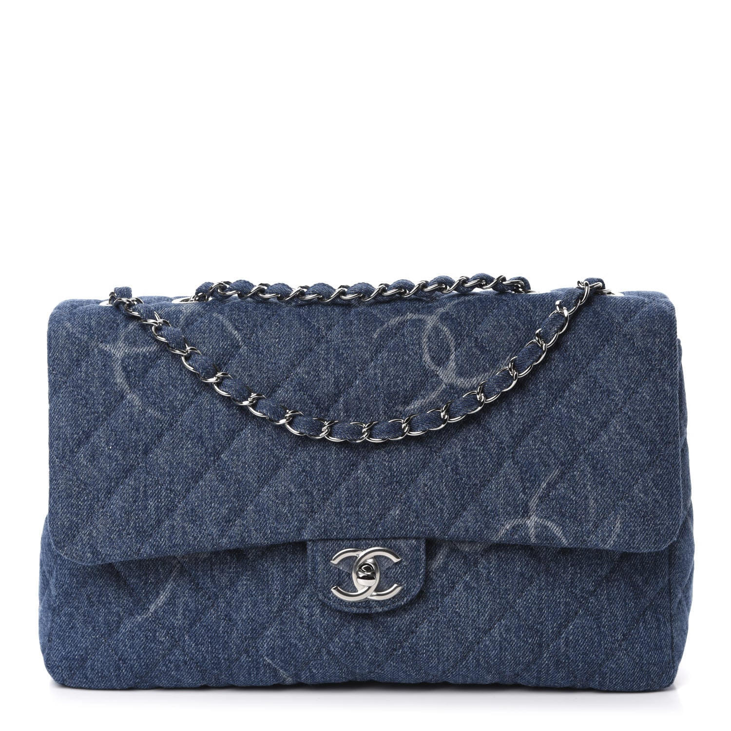 Chanel Denim Quilted CC Print Jumbo Single Flap Blue 1 of 11