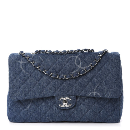 Chanel Denim Quilted CC Print Jumbo Single Flap Blue 1 of 11