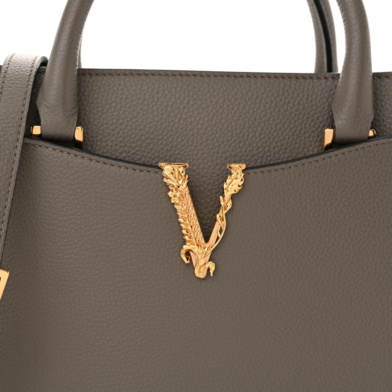 Versace Grainy Calfskin Virtus Top Handle Tote Grey 7 of 10