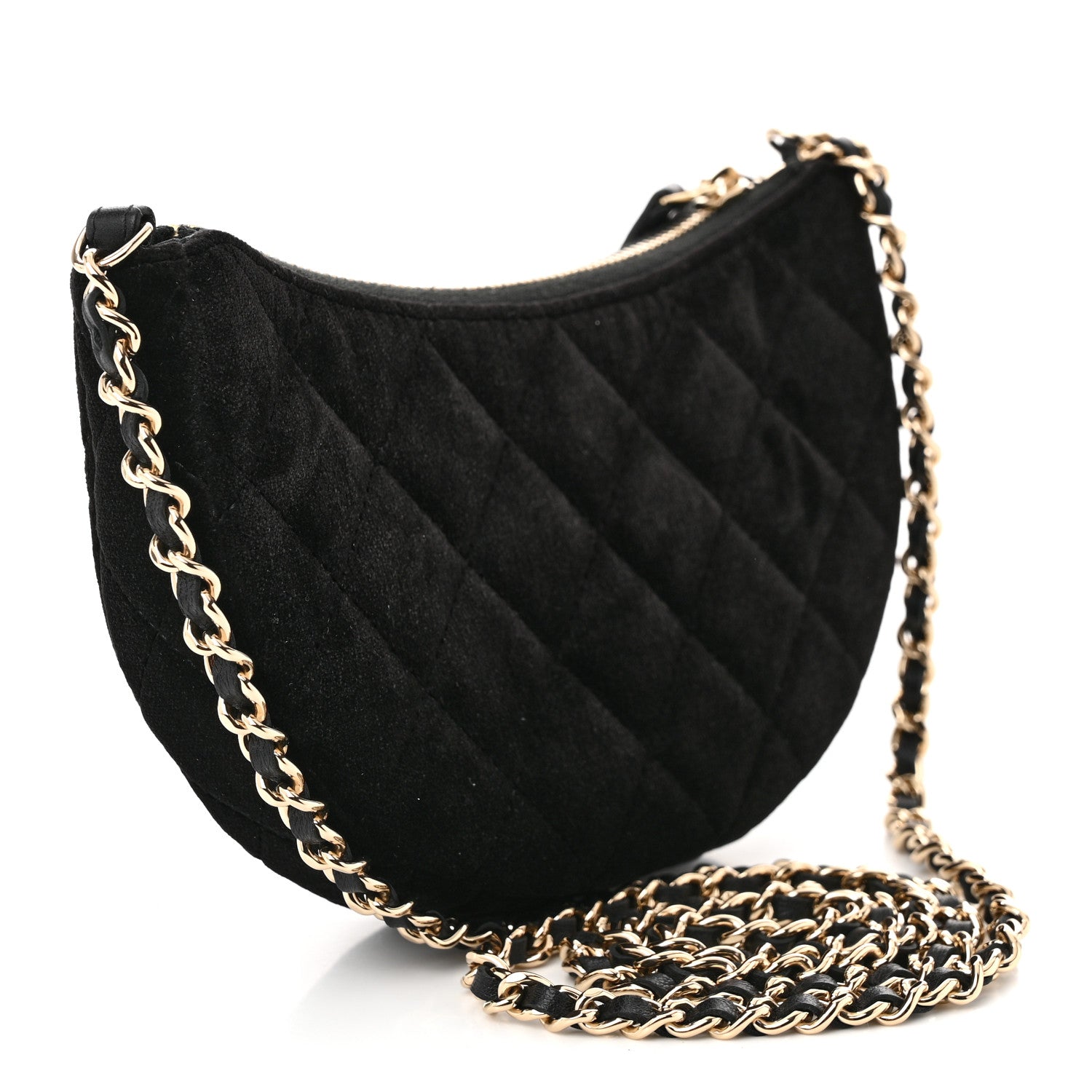 Chanel Velvet Crystal Quilted Chain Hobo Black 3 of 10