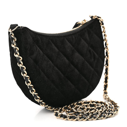 Chanel Velvet Crystal Quilted Chain Hobo Black 3 of 10