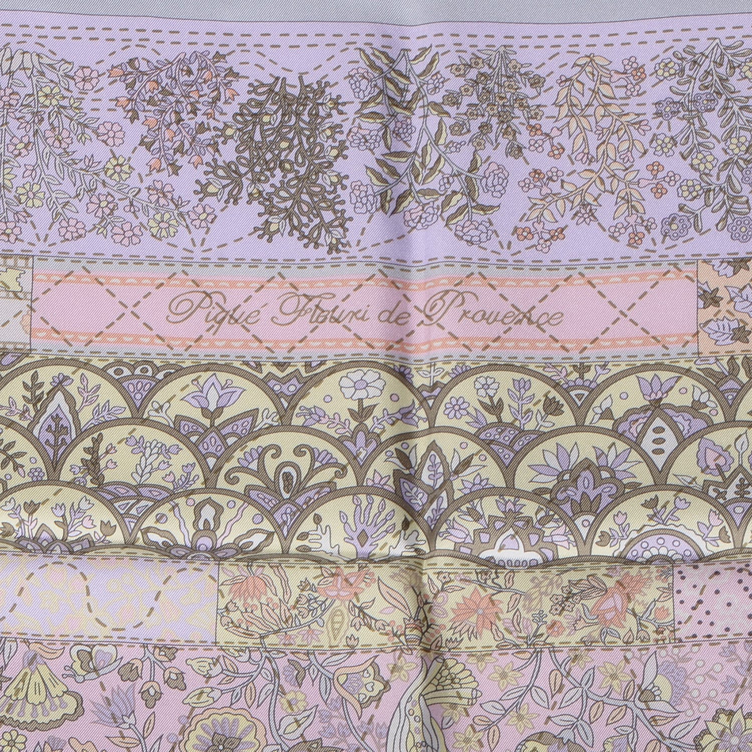 Hermes Silk Pique Fleuri de Provence Scarf 90 Gris Perle Rose Poudre 4 of 6