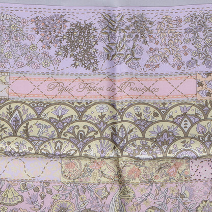 Hermes Silk Pique Fleuri de Provence Scarf 90 Gris Perle Rose Poudre 4 of 6