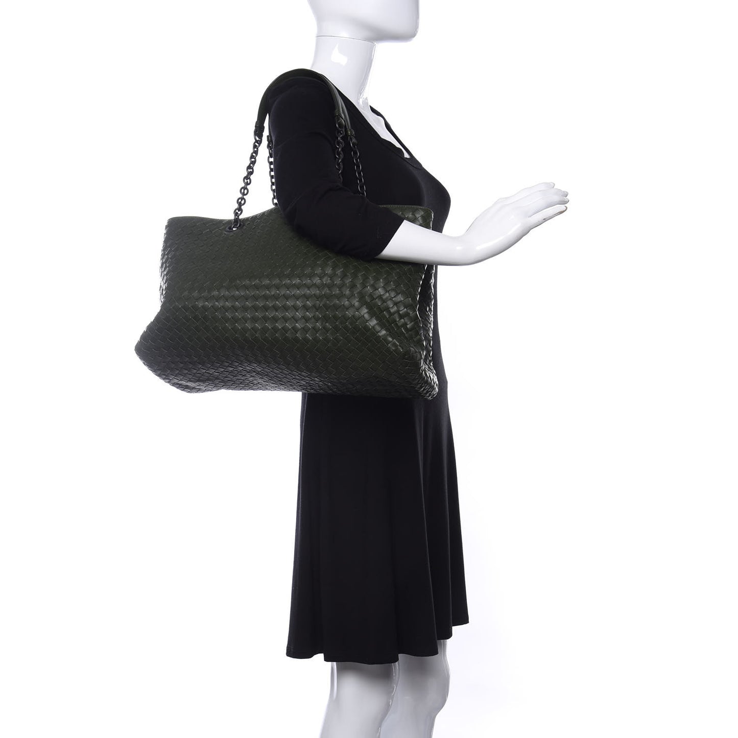 Nappa Intrecciato Large Classic Chain Strap Tote Green