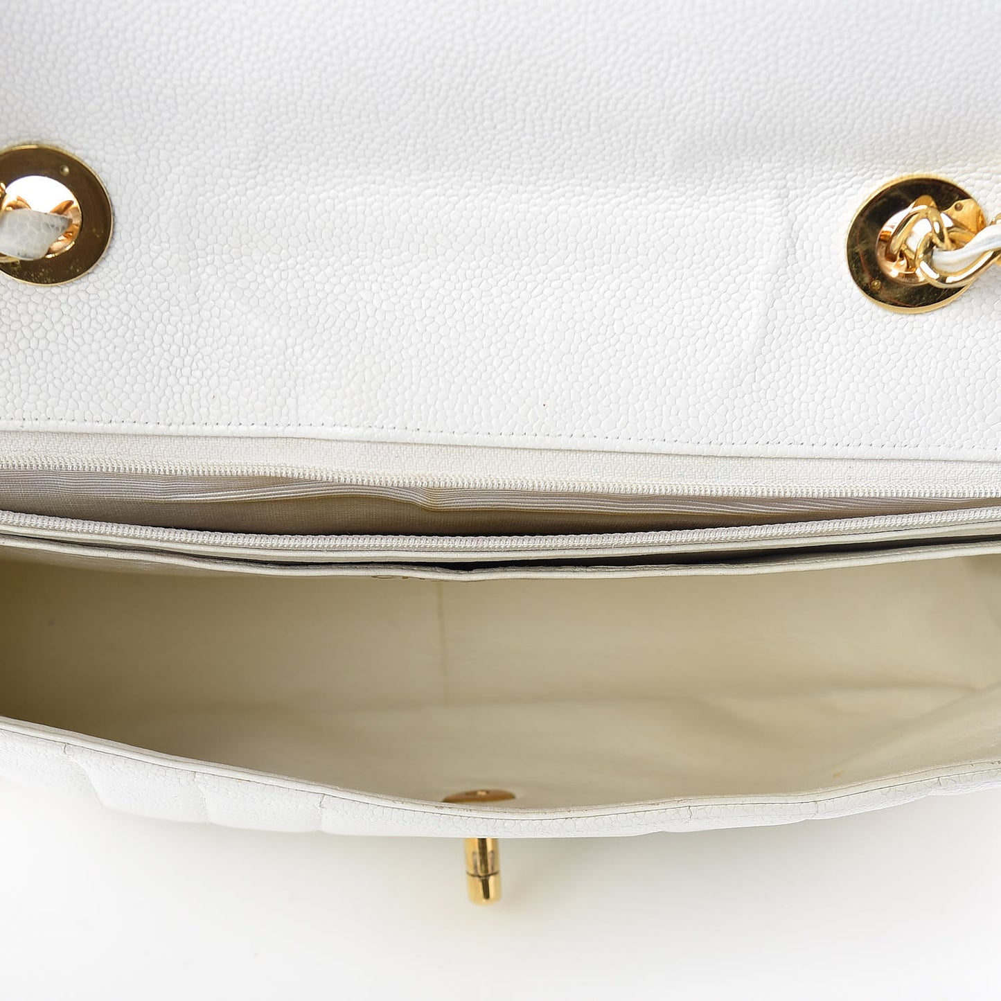 Caviar Vertical Quilted Jumbo Single Flap White