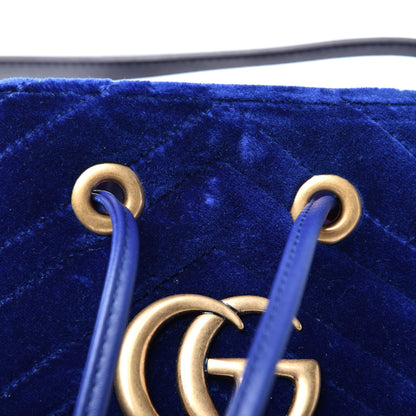 Gucci Velvet Matelasse GG Marmont Bucket Bag Cobalt Blue 14 of 16