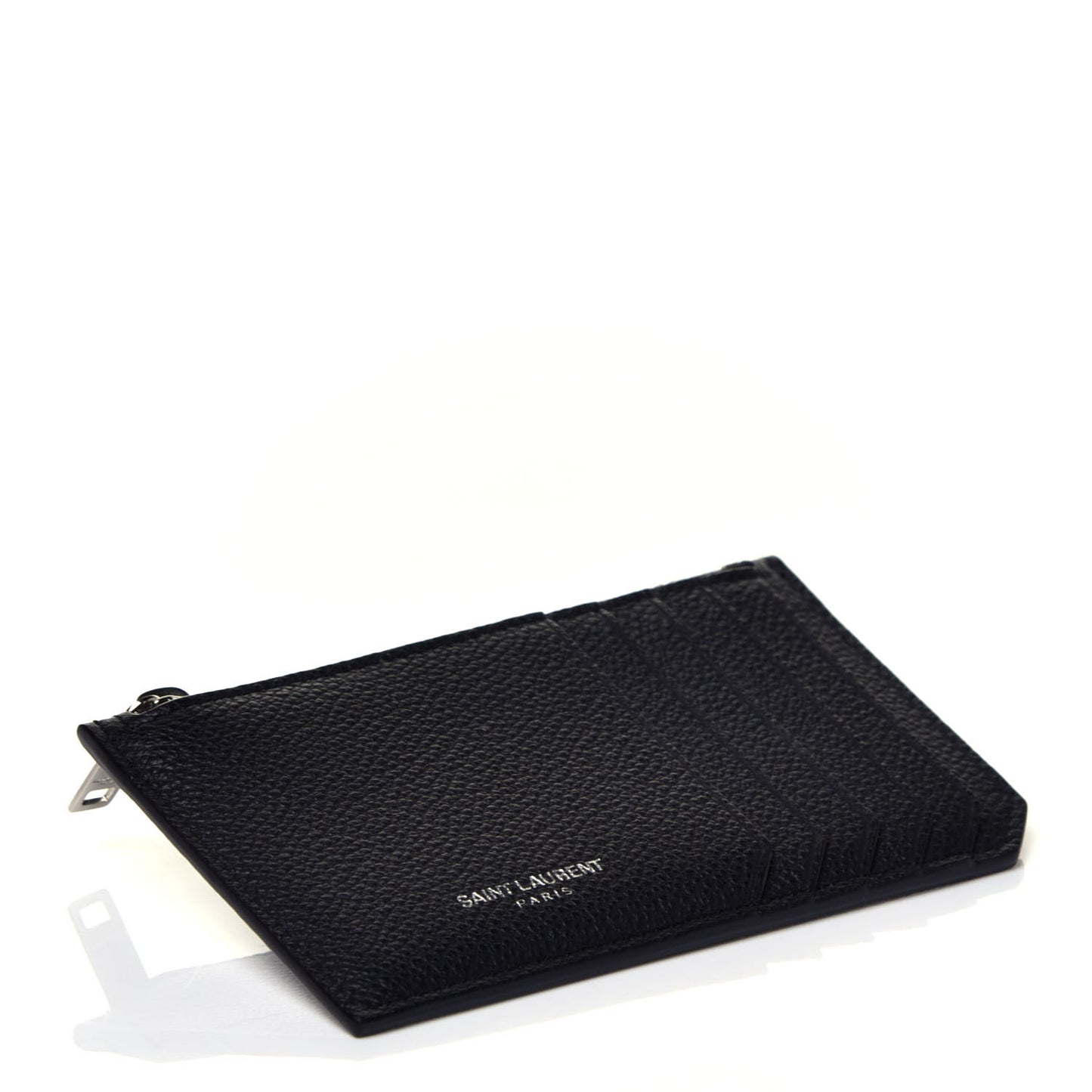 Grained Calfskin 5 Fragments Zip Pouch Card Holder Black