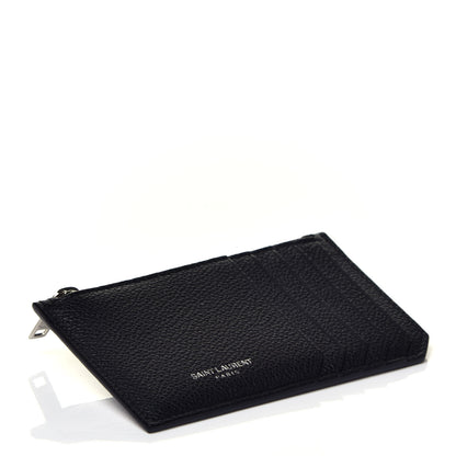 Saint Laurent Grained Calfskin 5 Fragments Zip Pouch Card Holder Black 4 of 7