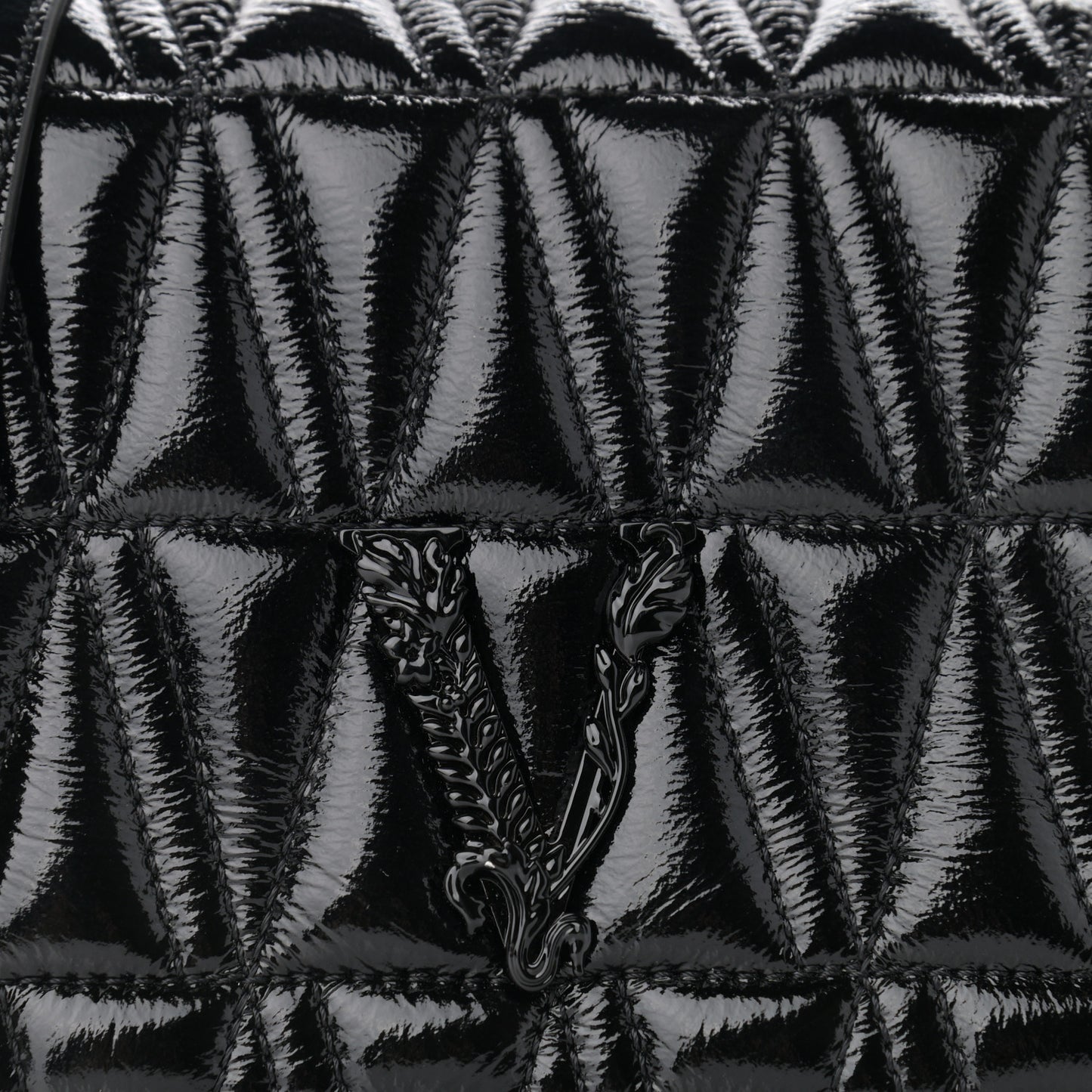 Patent Nappa Quilted Virtus Shoulder Bag Black
