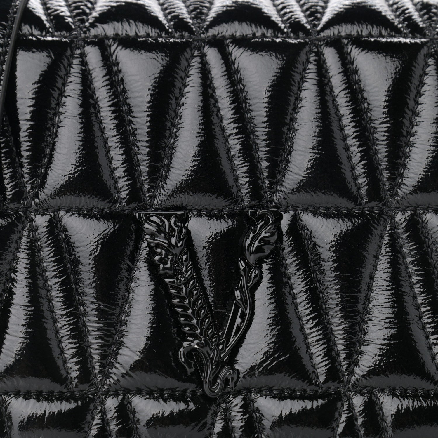 Versace Patent Nappa Quilted Virtus Shoulder Bag Black 7 of 10