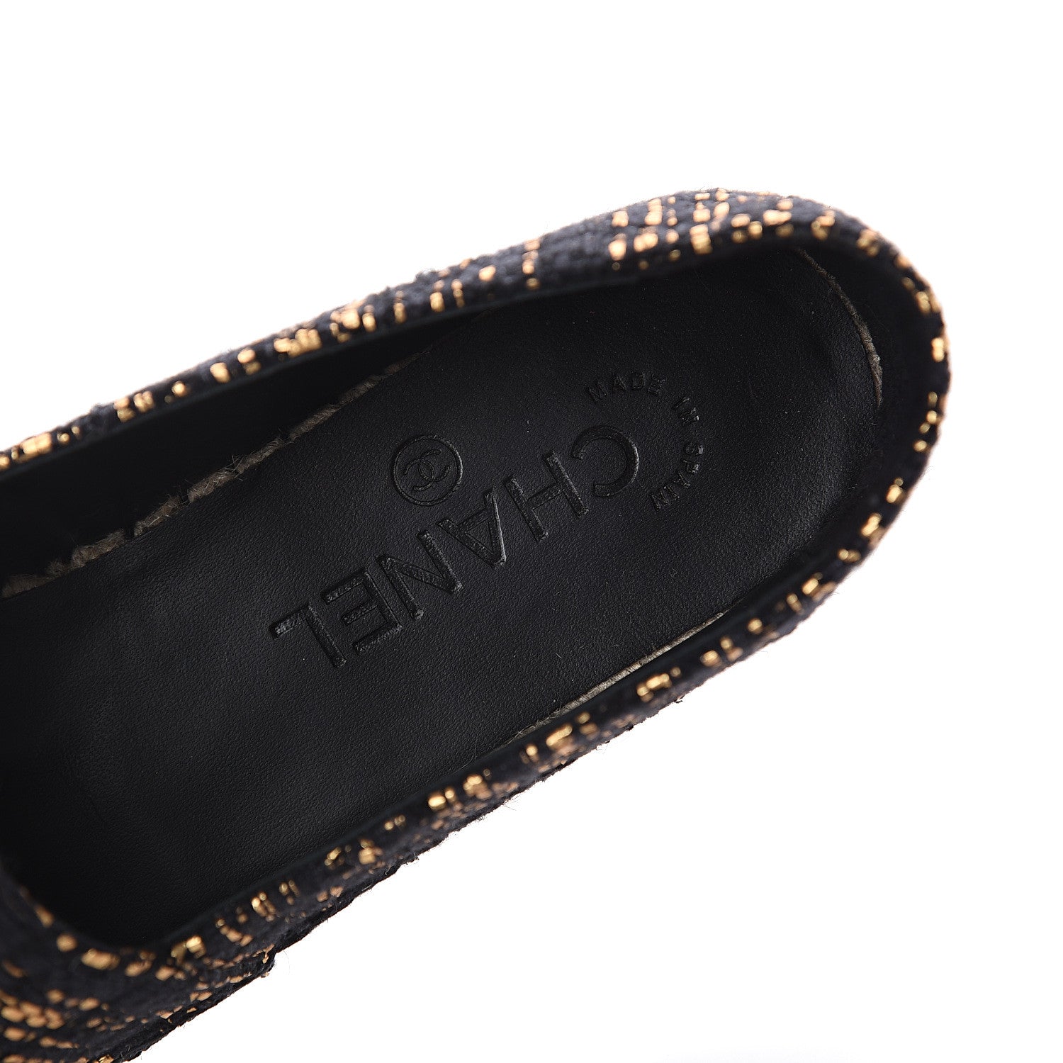 Chanel Metallic Tweed Grosgrain CC Espadrilles 40 Black Gold 5 of 7