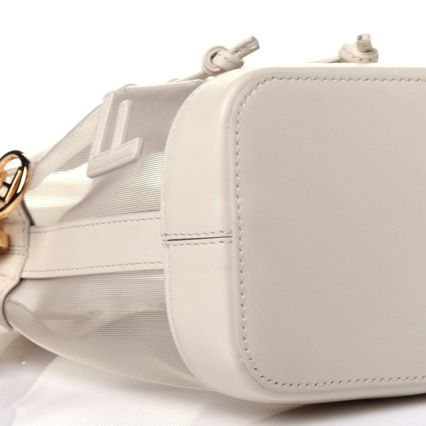 Mesh Vitello King F is Fendi Logo Embroidered Mini Mon Tresor Bucket Bag Sabbia White Ice