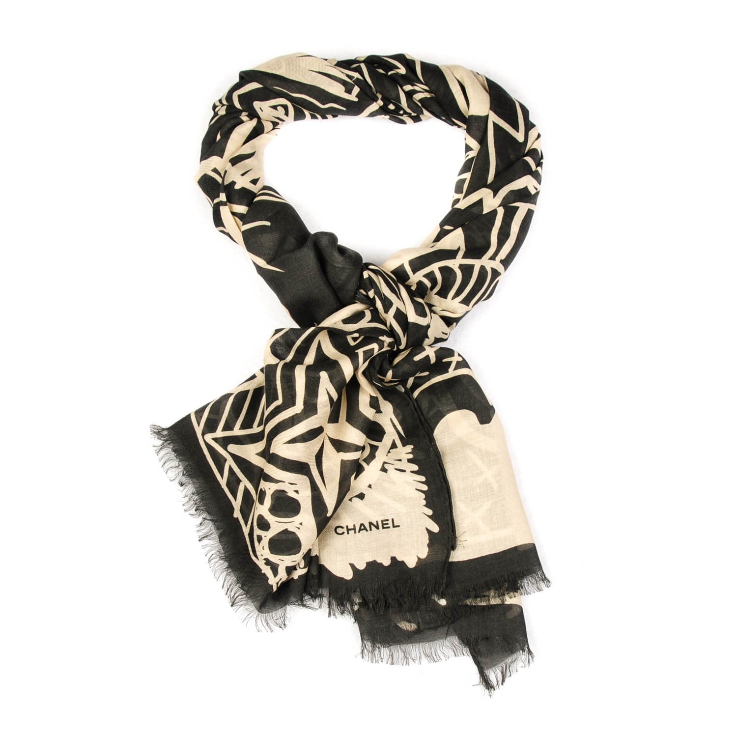 Chanel Modal Cashmere Scarf Black White 1 of 6
