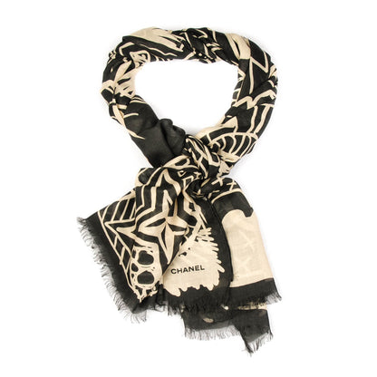 Chanel Modal Cashmere Scarf Black White 1 of 6