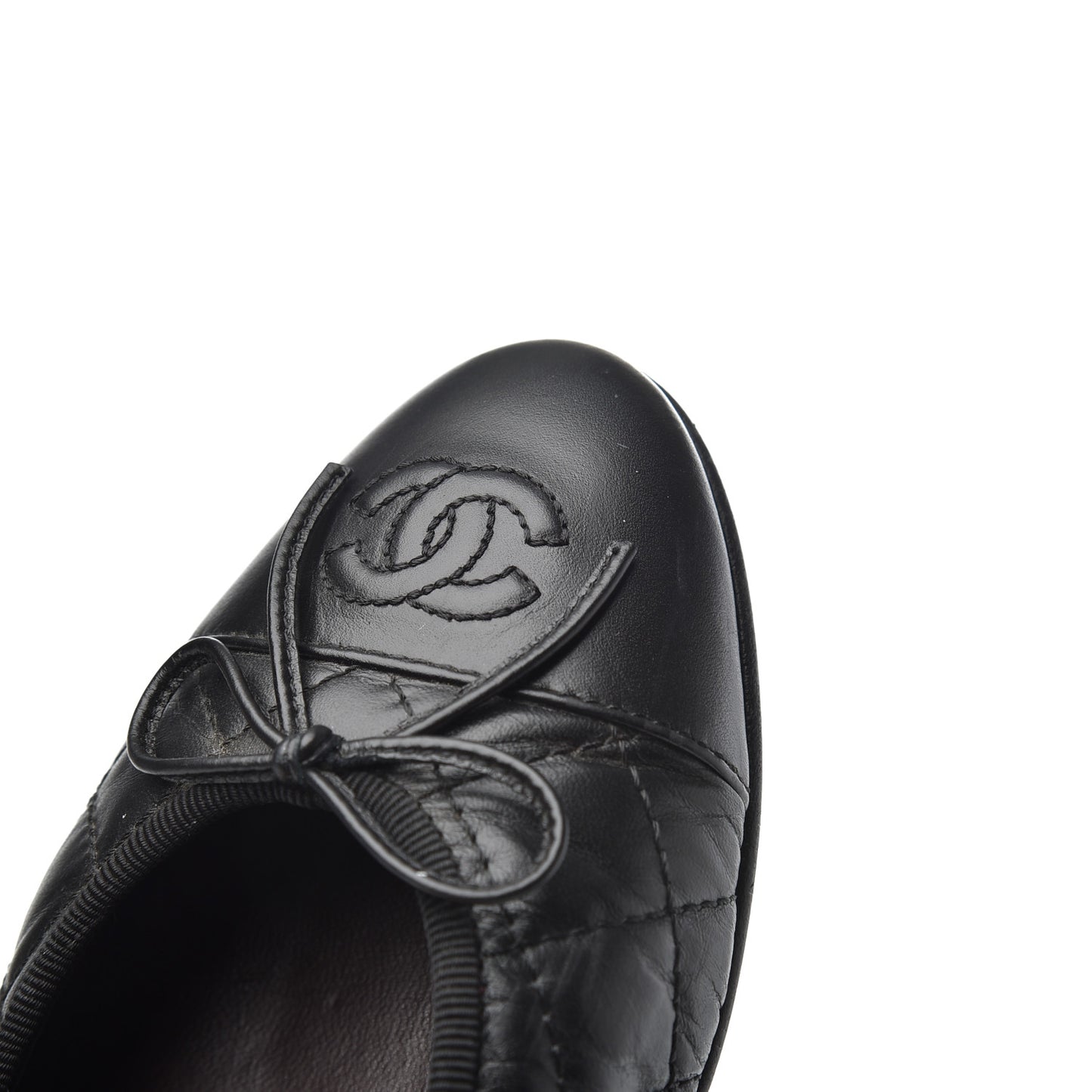 Aged Calfskin Quilted CC Cap Toe Ballerina Flats 38 Black