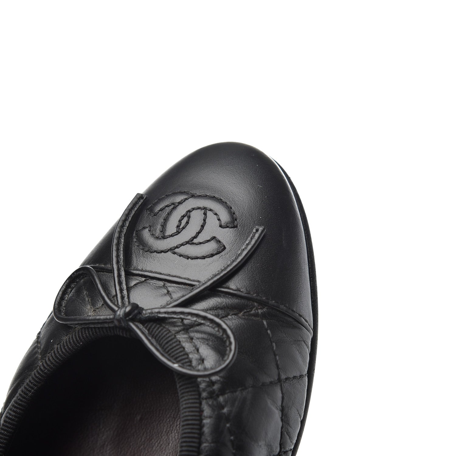Chanel Aged Calfskin Quilted CC Cap Toe Ballerina Flats 38 Black 18 of 25