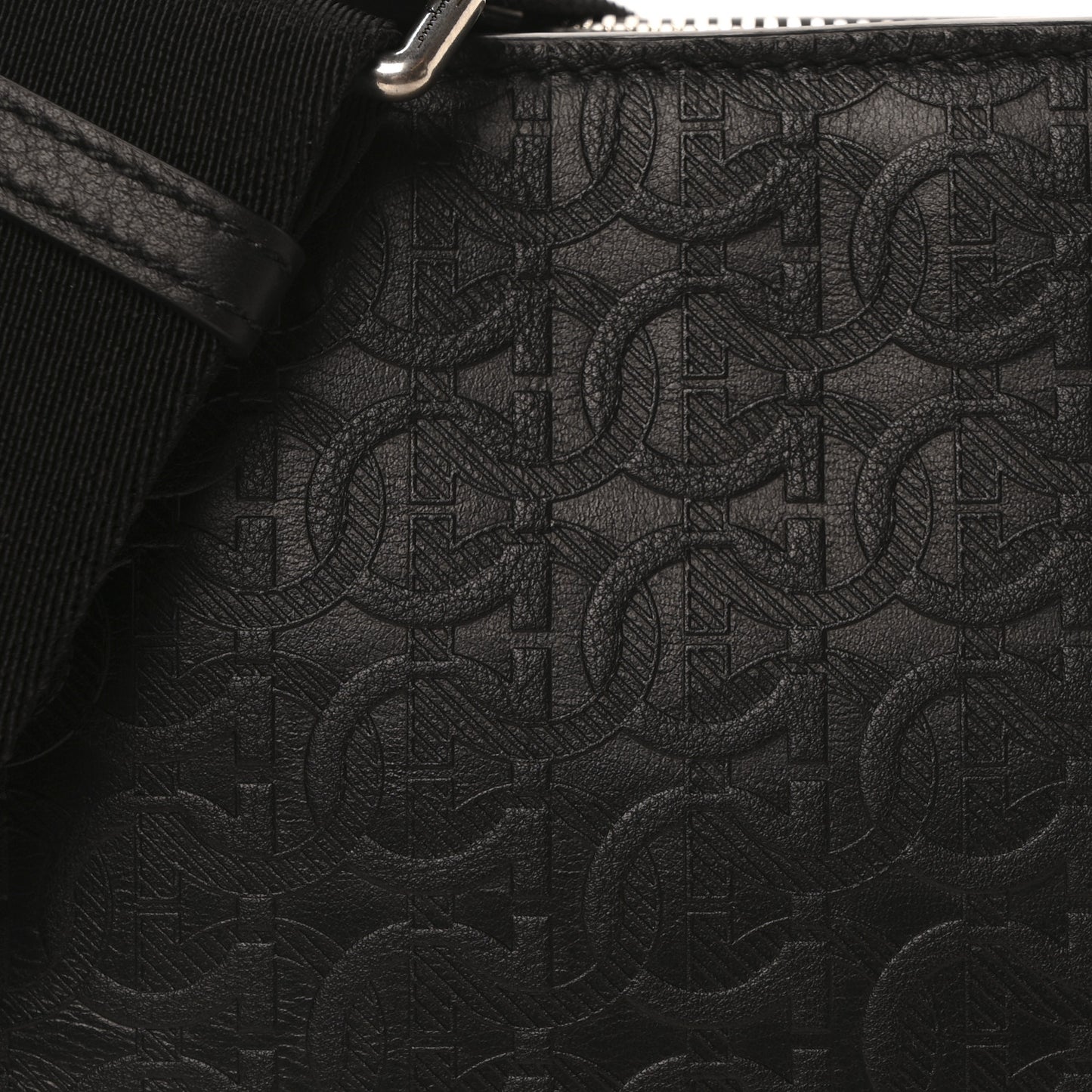 Calfskin Gancini Embossed Travel Crossbody Black