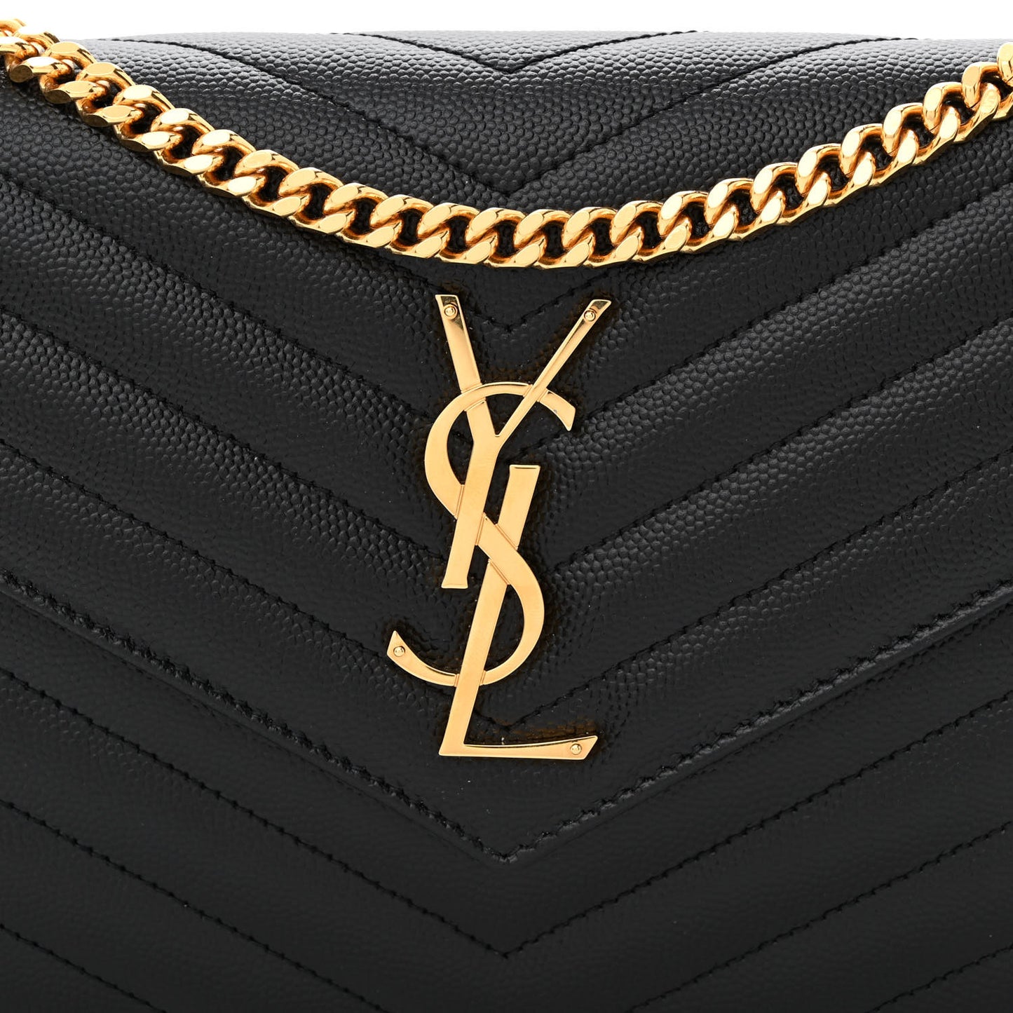 Grain De Poudre Matelasse Chevron Monogram Chain Wallet Black