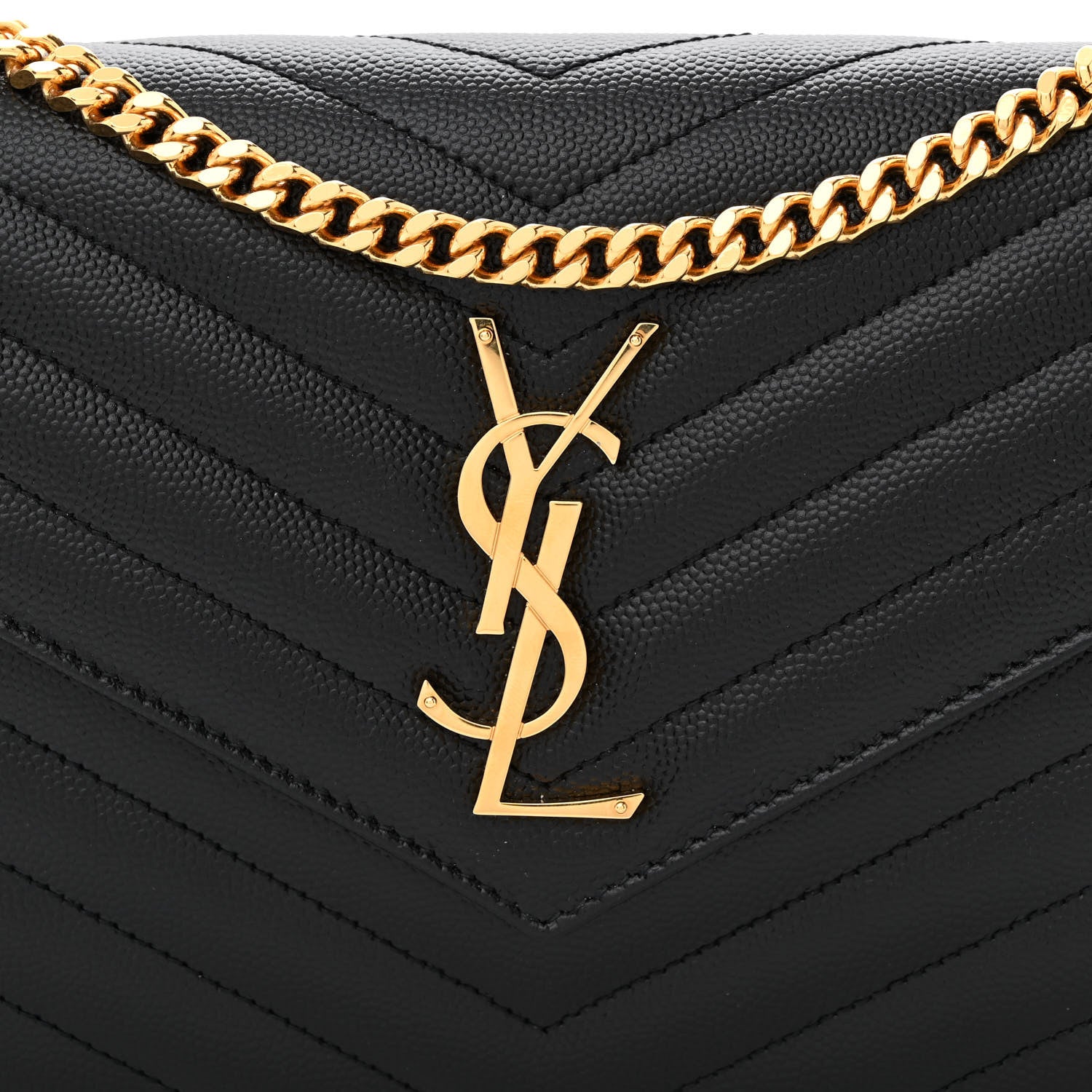 Saint Laurent Grain De Poudre Matelasse Chevron Monogram Chain Wallet Black 7 of 10