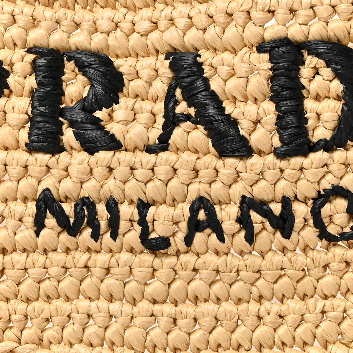 Prada Yarn Raffia Effect Crochet Logo Embroidered Tote Bag Naturale 7 of 9