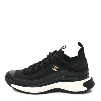 Chanel Velvet Calfskin Mixed Fibers CC Sneakers 39.5 Black 1 of 9