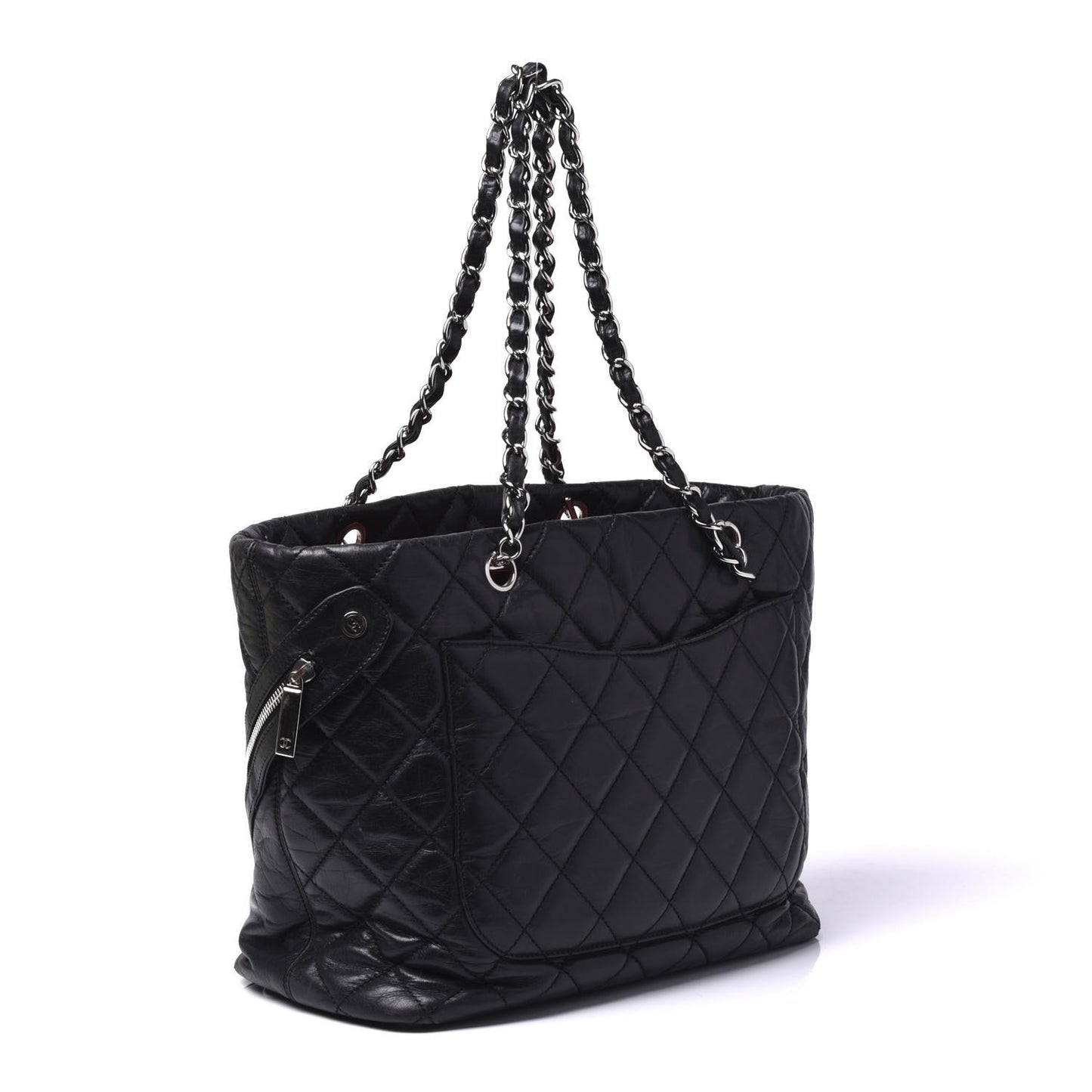 Aged Calfskin Quilted Large Cotton Club Tote Black