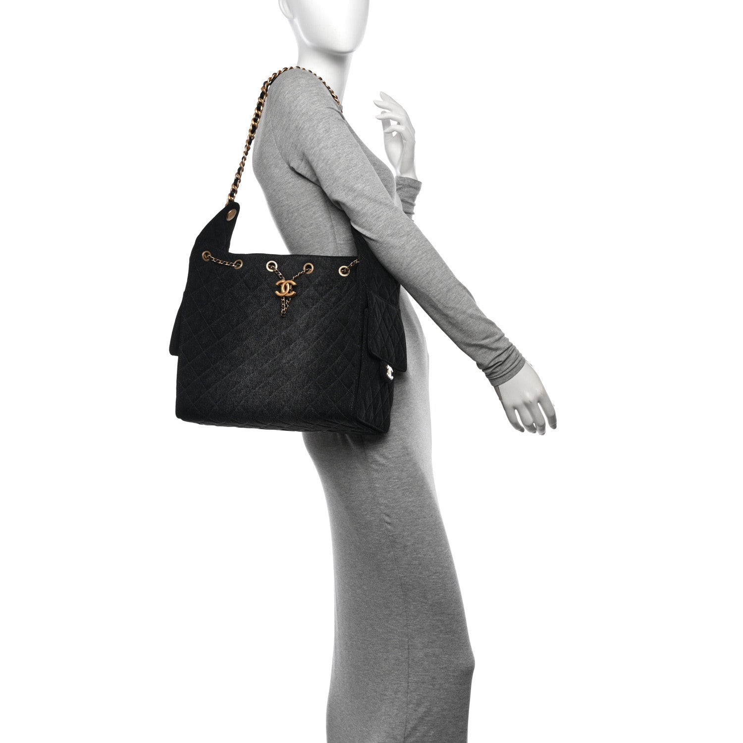 Chanel Washed Denim Quilted Medium Chanel 25 Handbag Black 2 of 11