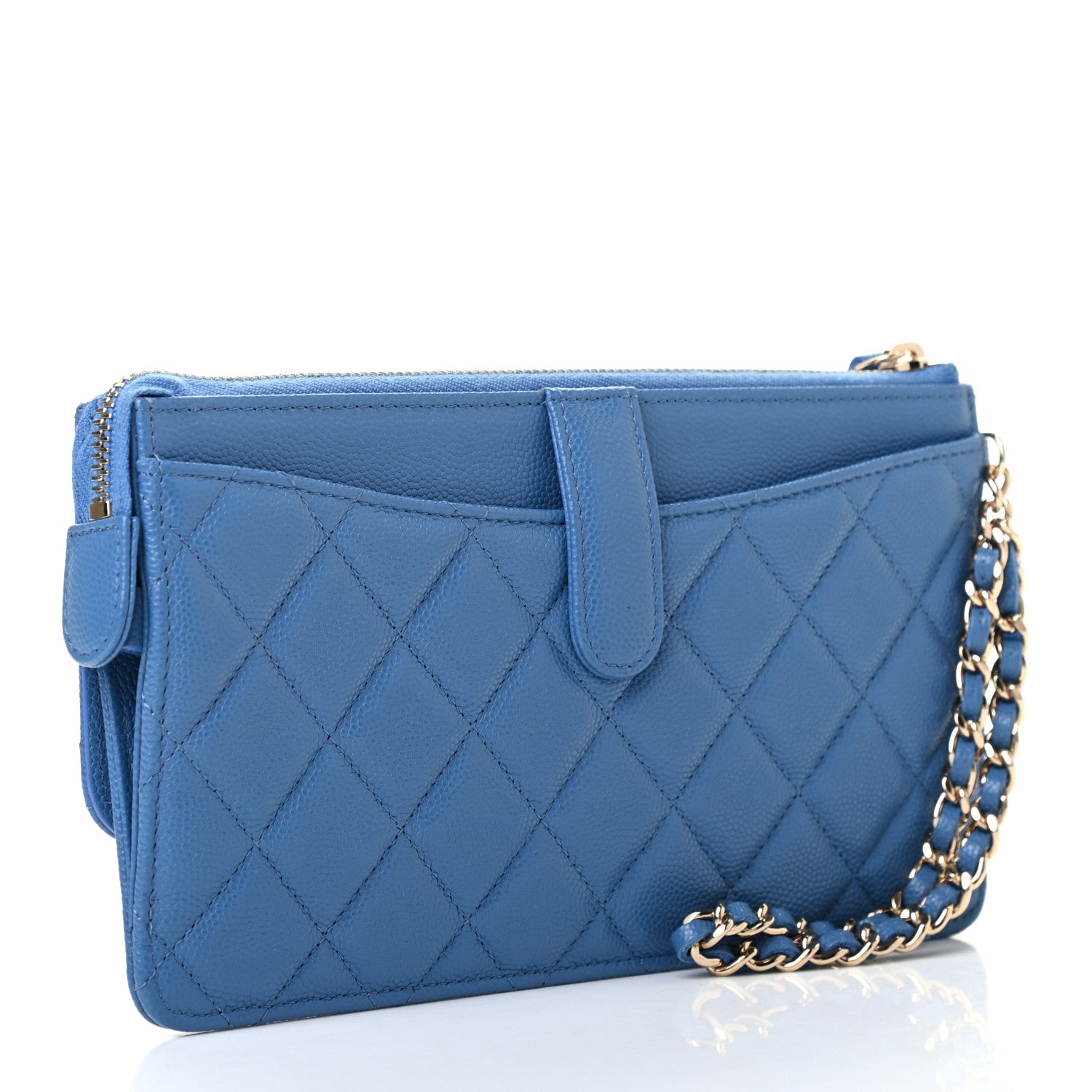 Chanel Caviar Quilted Classic Pouch With Handle Blue 3 of 7
