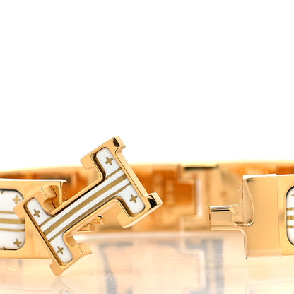 Hermes Enamel Printed Quadrige Au Fil Narrow Clic Clac H Bracelet PM Or White 3 of 5
