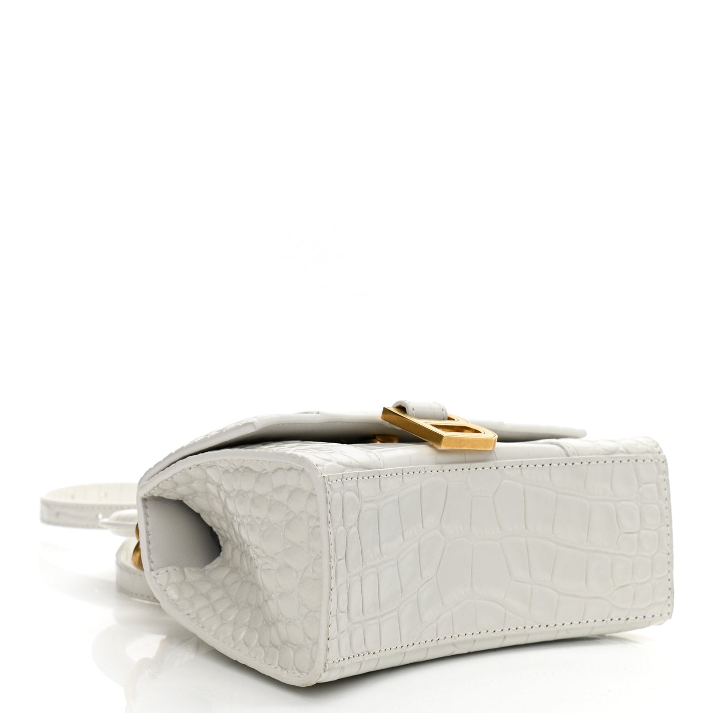 Shiny Calfskin Crocodile Embossed Hourglass Top Handle Bag XS White