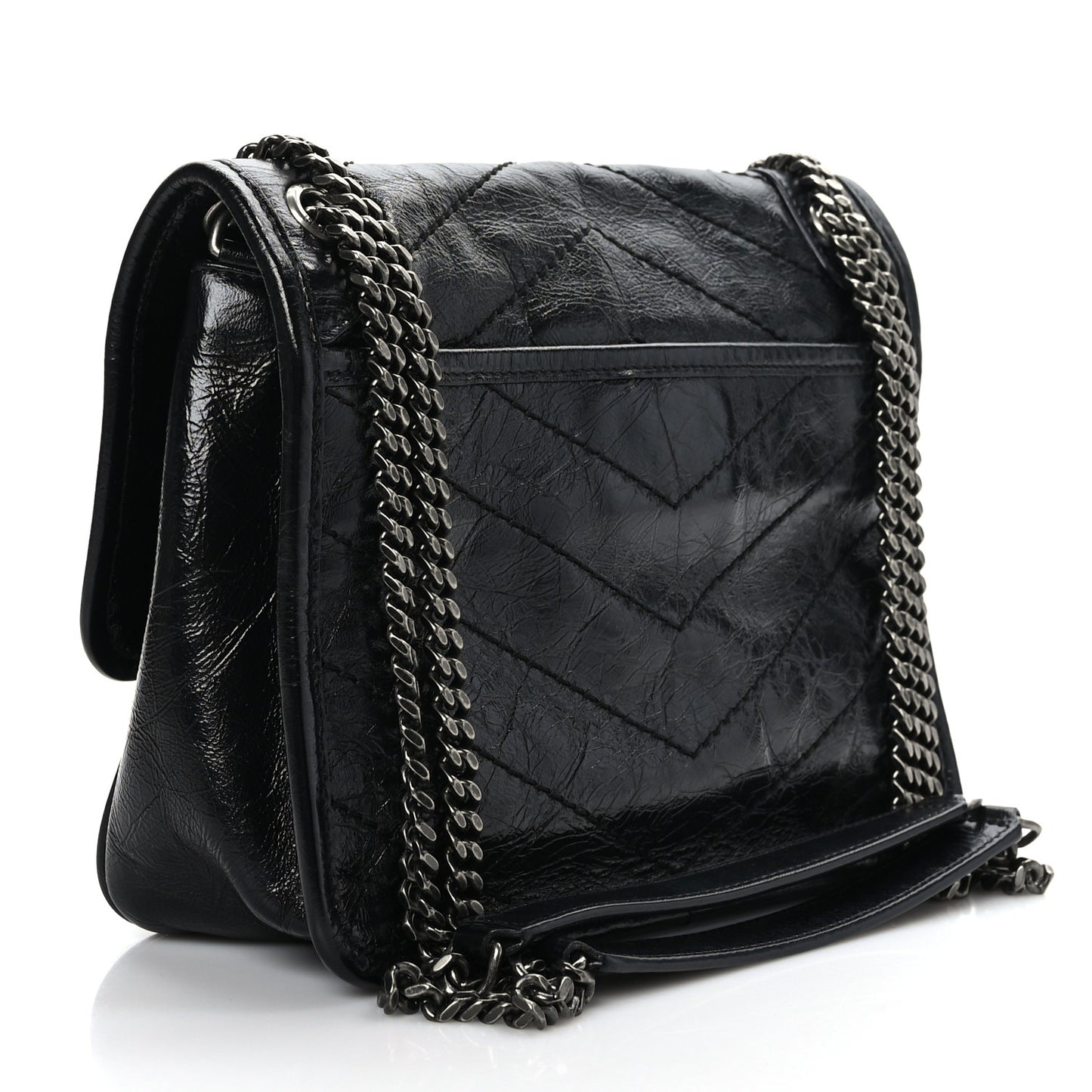 Crinkled Lambskin Matelasse Monogram Baby Niki Chain Satchel Black