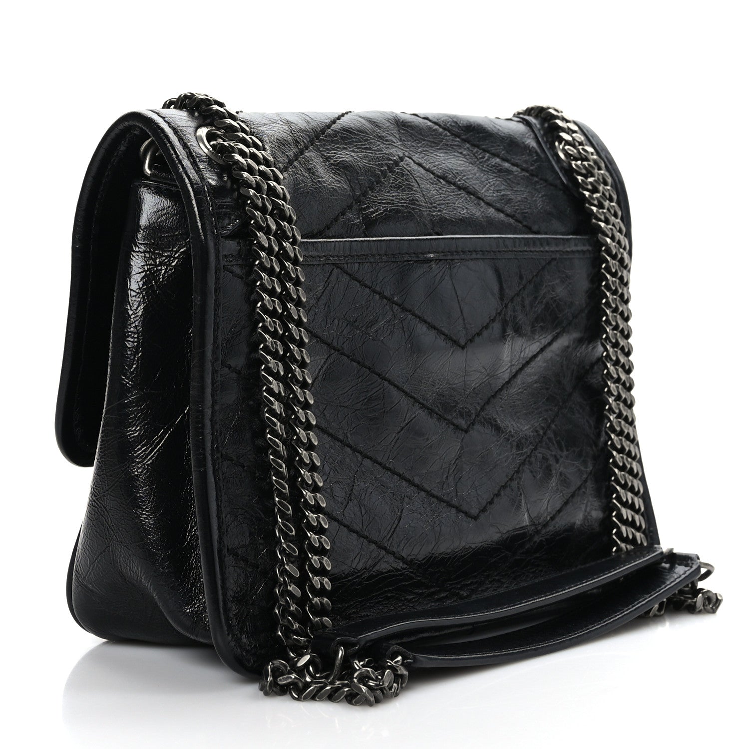 Saint Laurent Crinkled Lambskin Matelasse Monogram Baby Niki Chain Satchel Black 3 of 9