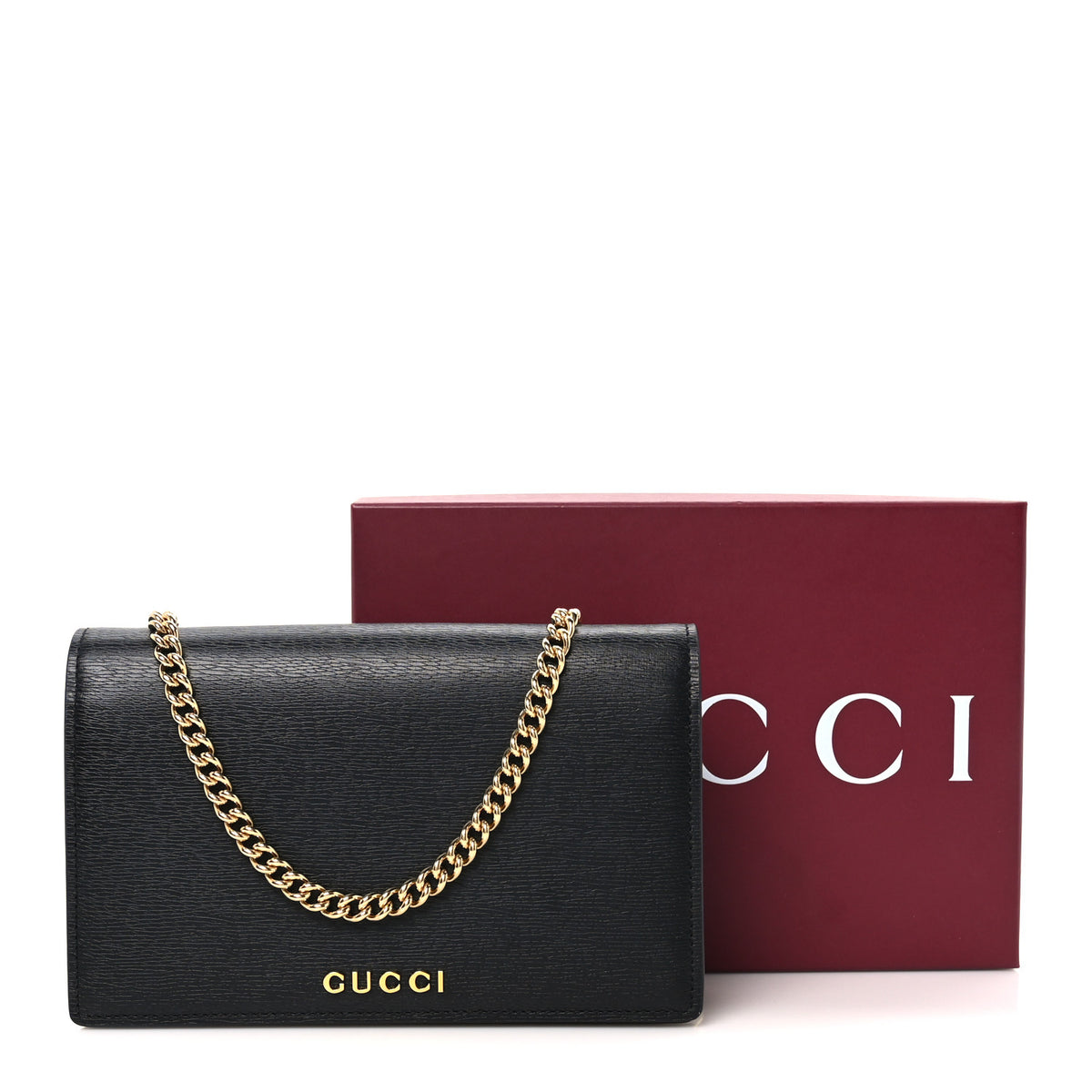 Gucci Textured Calfskin Script Logo Wallet On Chain Black 11 of 11