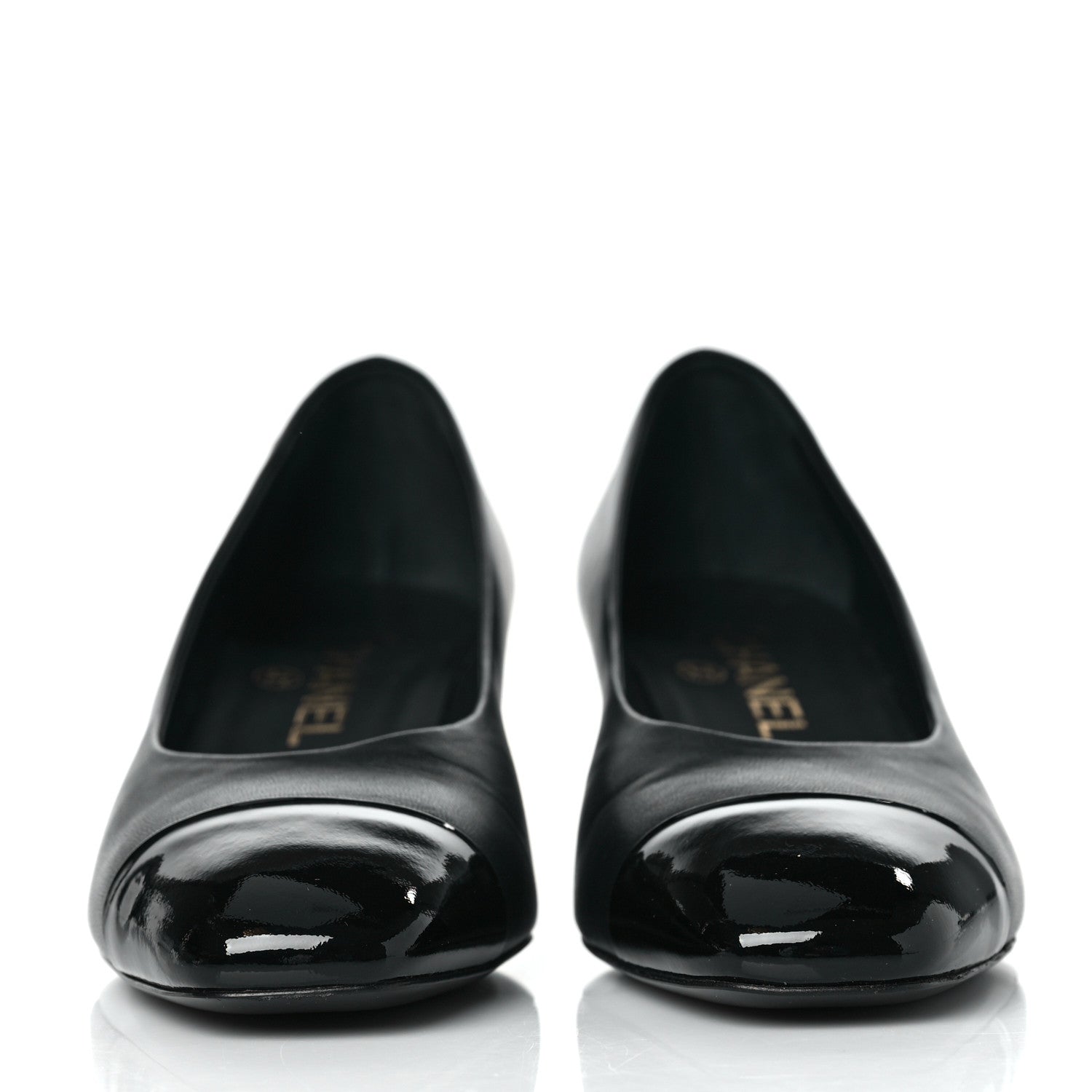 Chanel Lambskin Patent Calfskin Cap Toe CC Pumps 37 Black 2 of 8