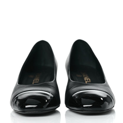 Chanel Lambskin Patent Calfskin Cap Toe CC Pumps 37 Black 2 of 8