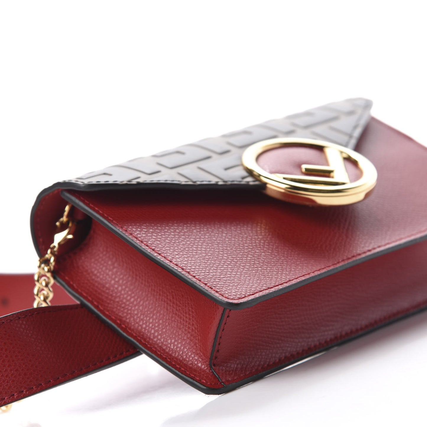Vitello Cruise F is Fendi Bi-Color FF 1974 Embossed Envelope Belt Bag Maya Black Fragola