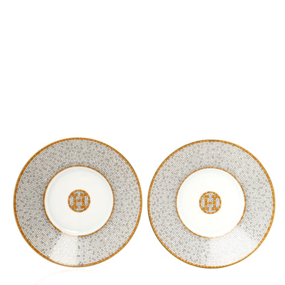Hermes Porcelain Mosaique Au 24 Gold Tea Cup And Saucer Set Of 2 4 of 10
