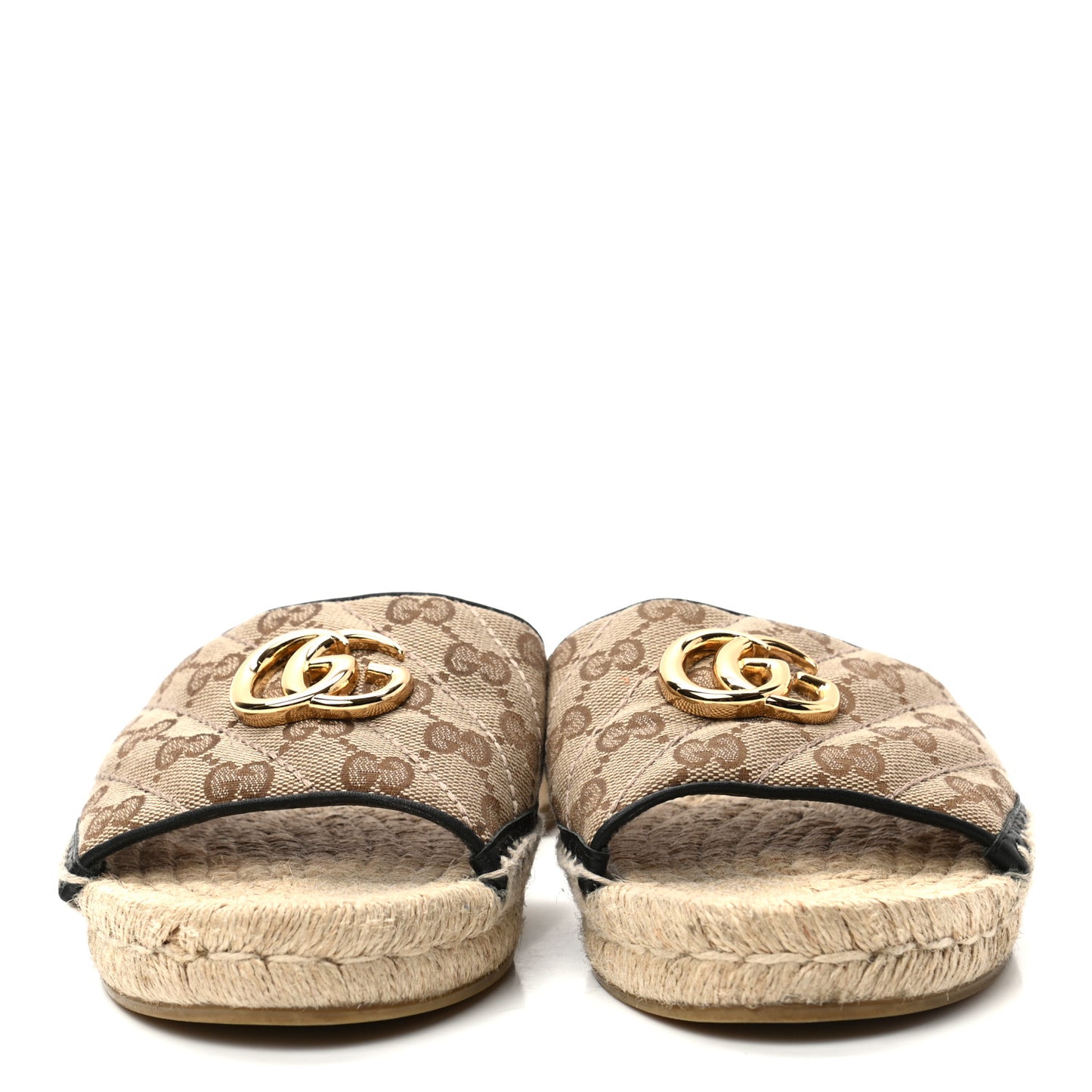 Monogram Matelasse GG Marmont Espadrille 20mm Slide Sandals 38 Beige Ebony Black