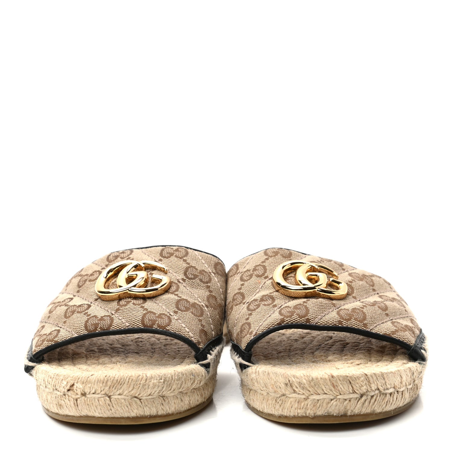 Gucci Monogram Matelasse GG Marmont Espadrille 20mm Slide Sandals 38 Beige Ebony Black 2 of 11
