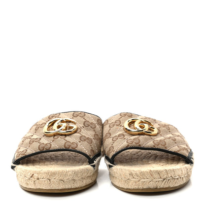 Gucci Monogram Matelasse GG Marmont Espadrille 20mm Slide Sandals 38 Beige Ebony Black 2 of 11