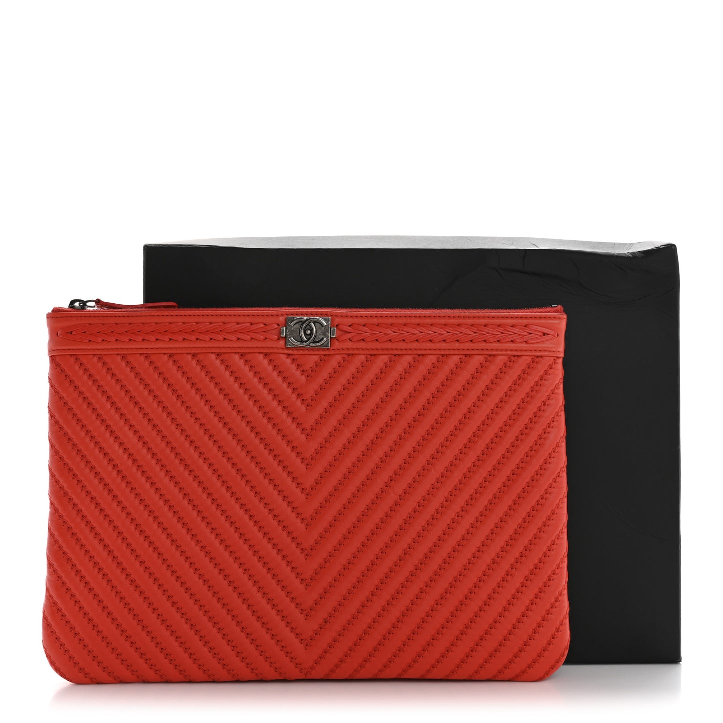 Calfskin Chevron Quilted Medium Boy Cosmetic Case Red