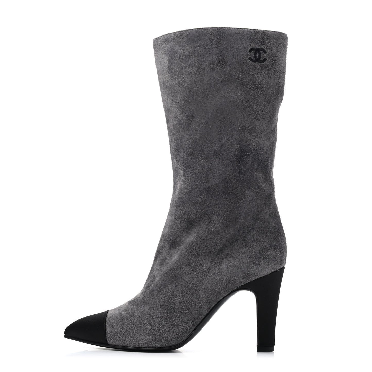Suede Calfskin Satin Gabrielle Cap Toe Short Boots 35 Grey Black