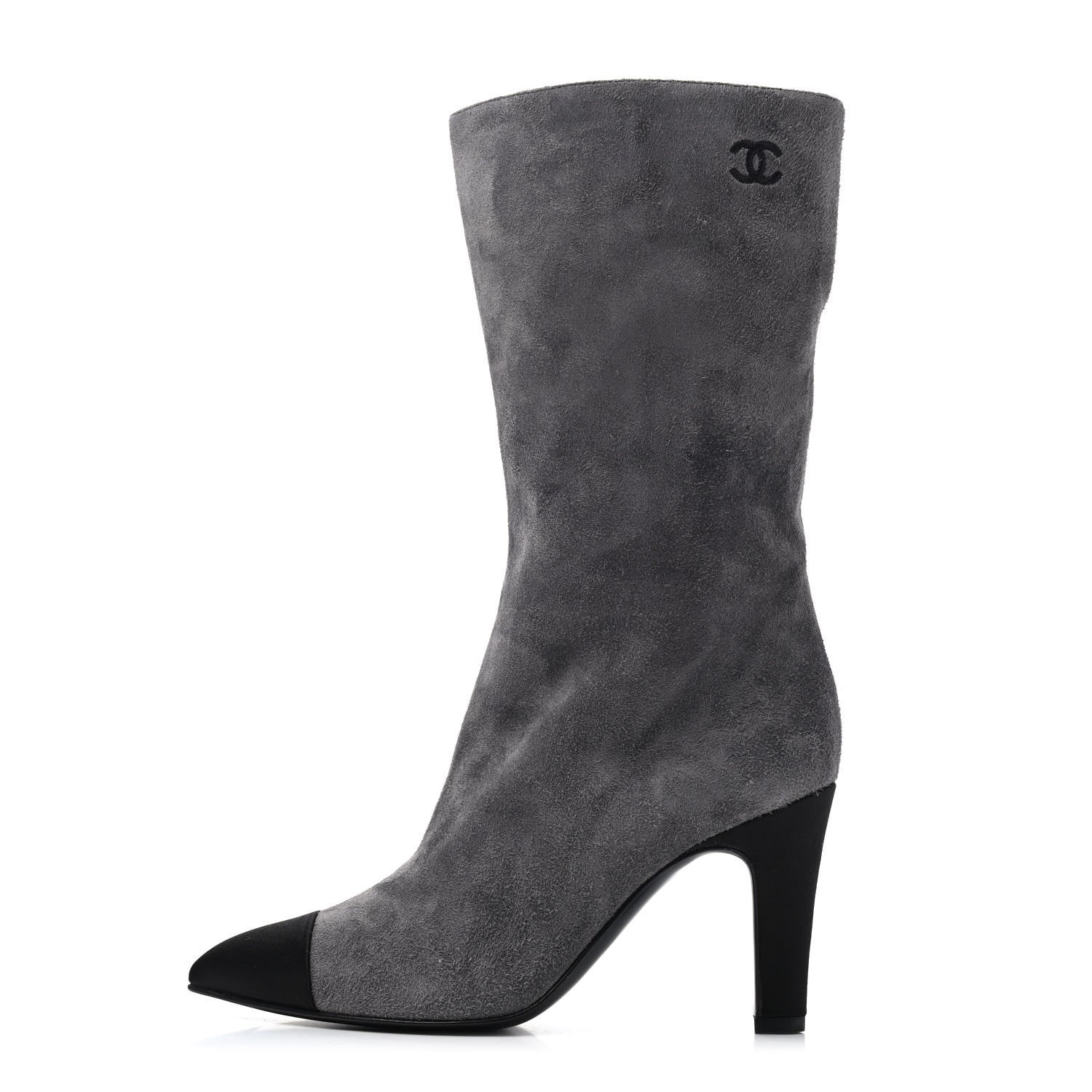 Chanel Suede Calfskin Satin Gabrielle Cap Toe Short Boots 35 Grey Black 1 of 4