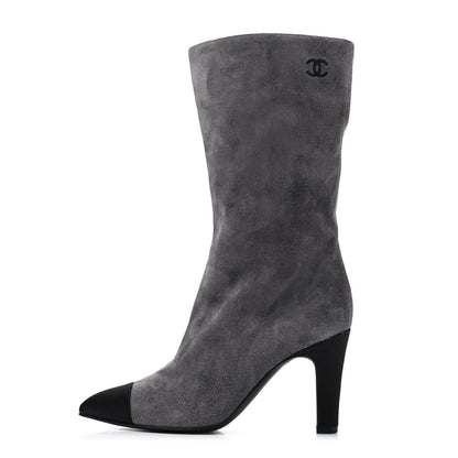 Chanel Suede Calfskin Satin Gabrielle Cap Toe Short Boots 35 Grey Black 1 of 4